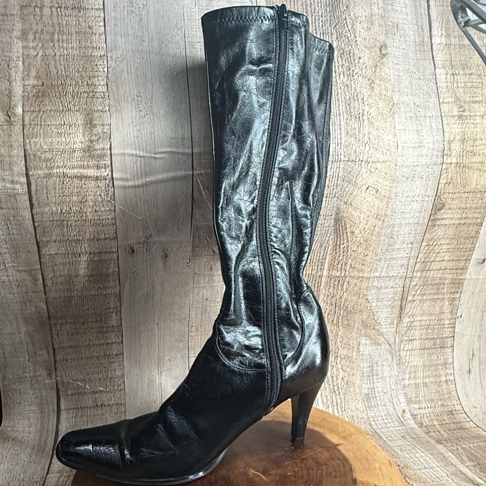Source Unknown Shiny Black Knee-High Boots
